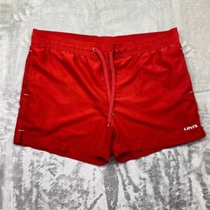 Levi's Red Swim Trunks Men's Size Medium Elastic Waist Drawstring Logo Sz 38"